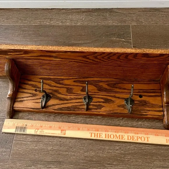 Rustic Brown Wall Shelf with Hooks